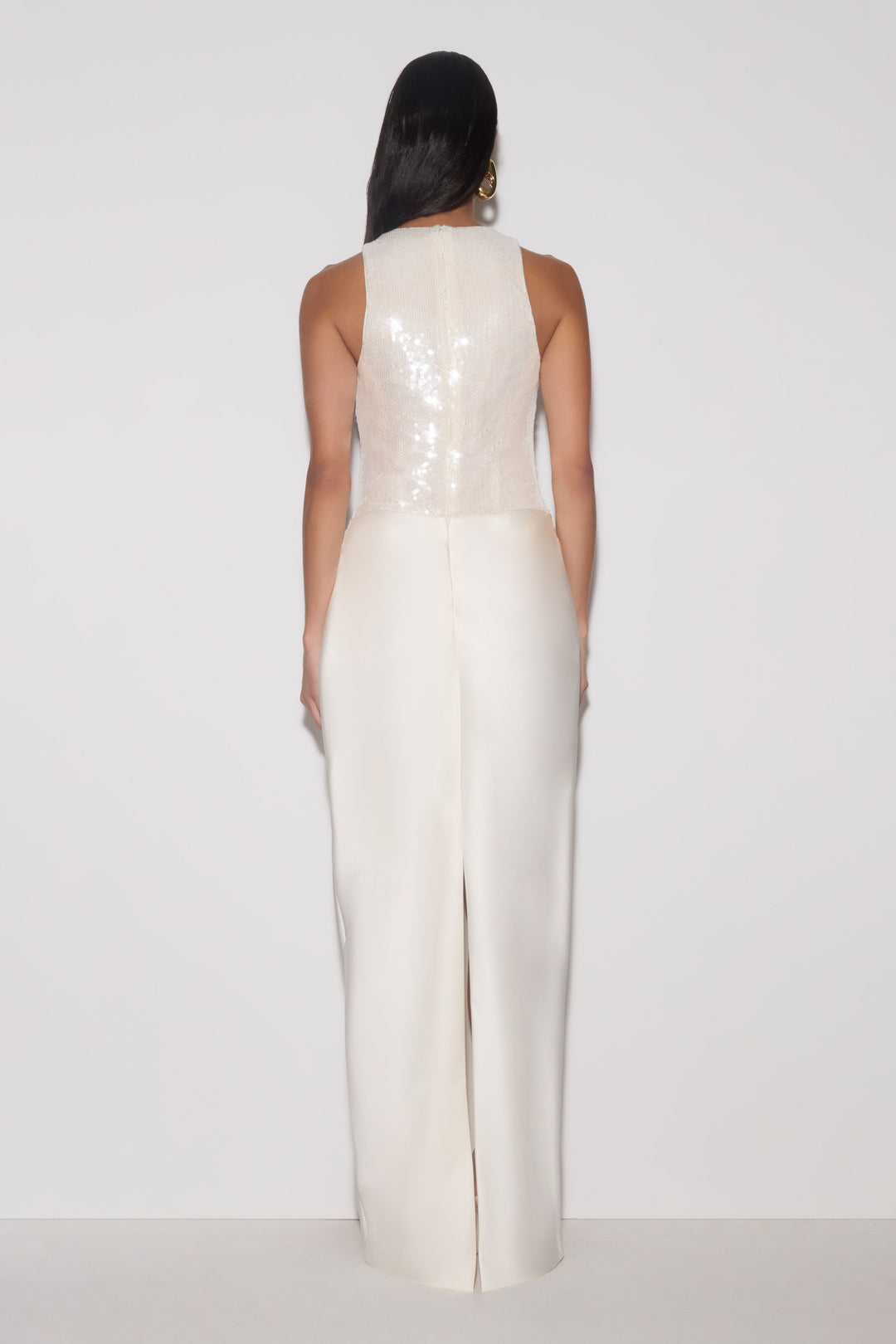 Addison Sequin & Satin Maxi Dress - White