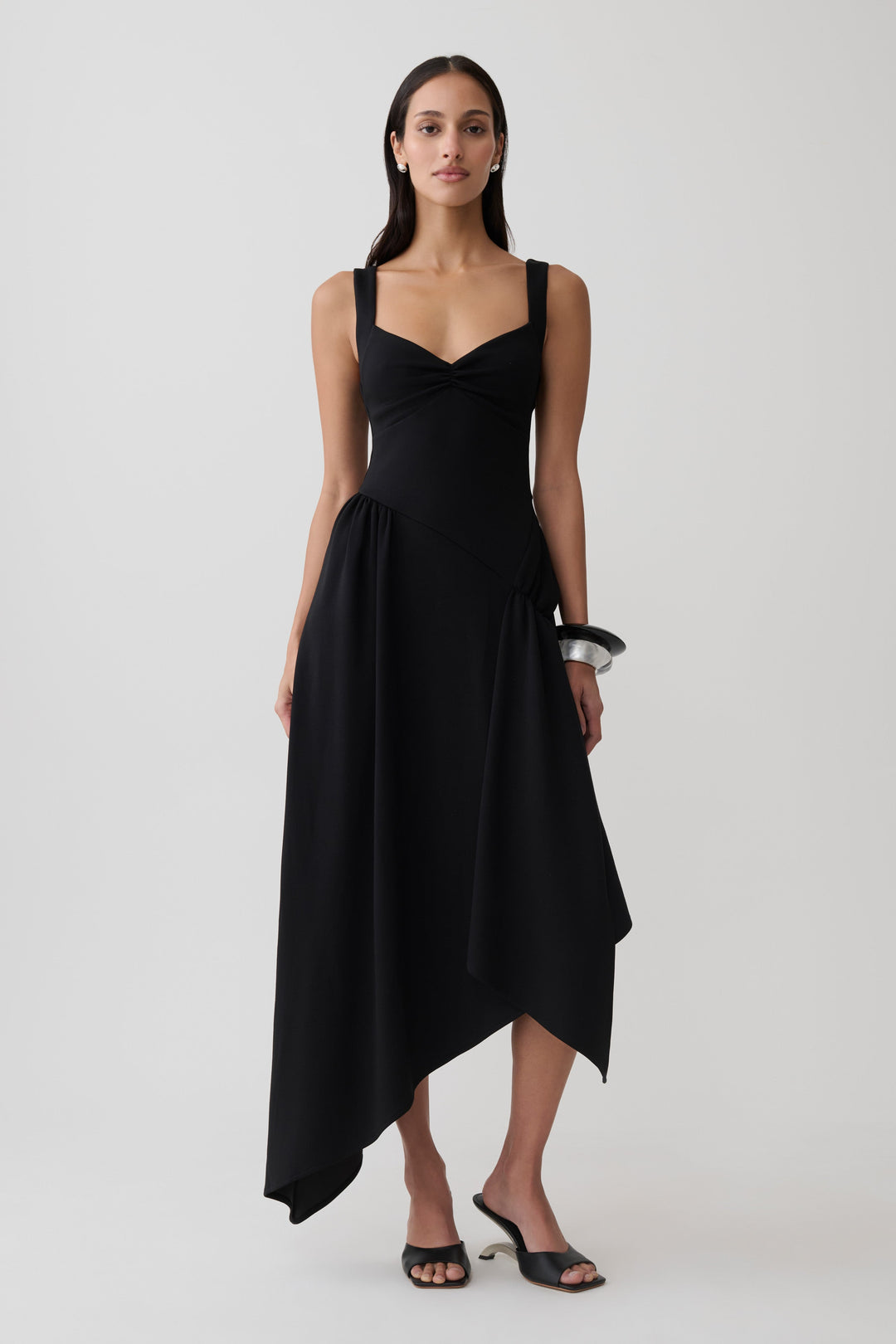 Glamcroft Midi Dress with Asymmetric Hem and Sweetheart Neckline