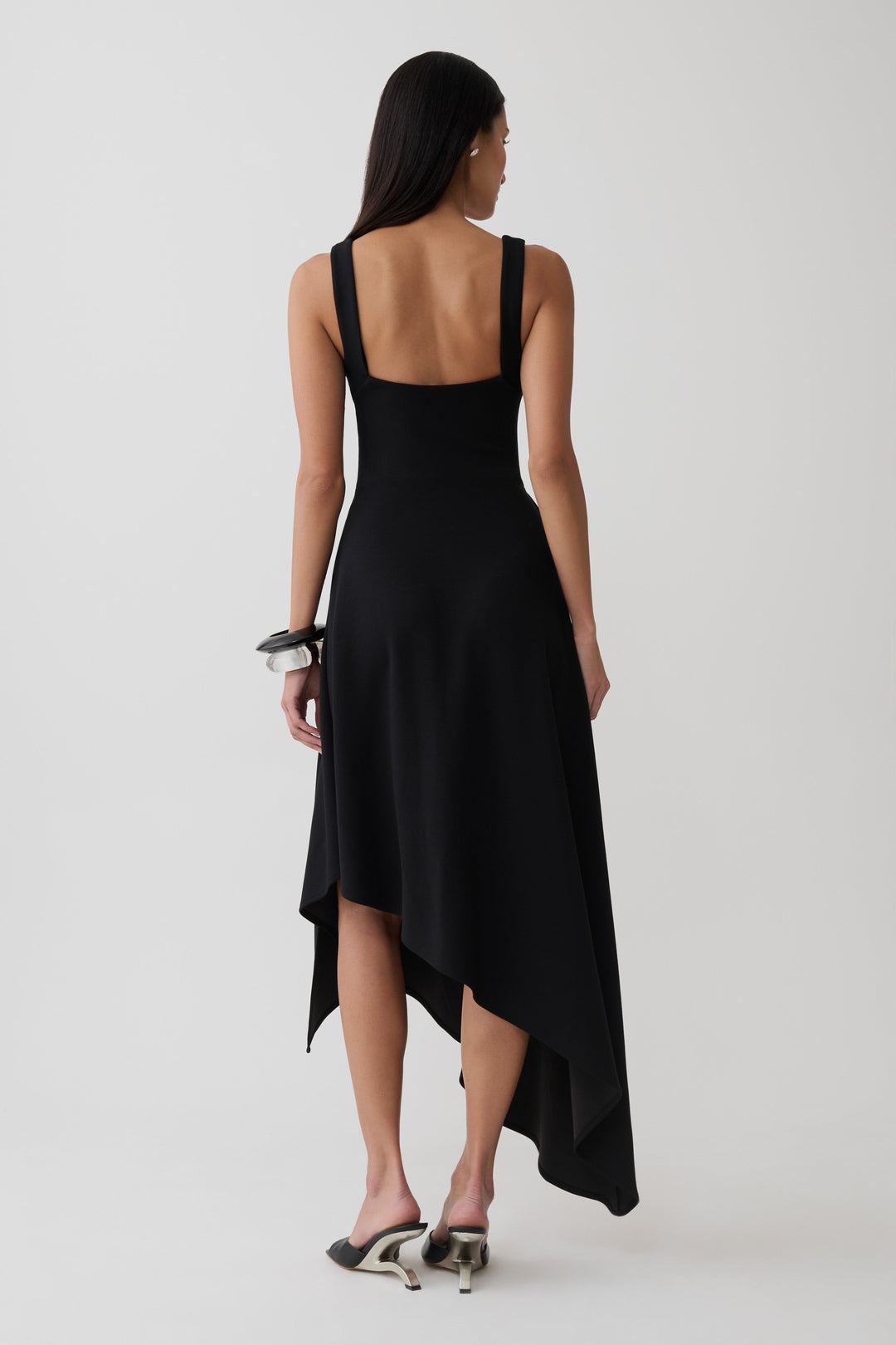 Glamcroft Midi Dress with Asymmetric Hem and Sweetheart Neckline
