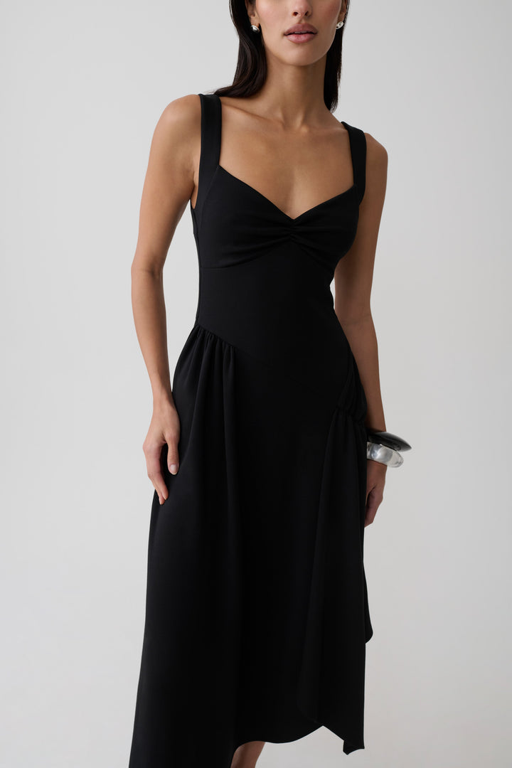 Glamcroft Midi Dress with Asymmetric Hem and Sweetheart Neckline