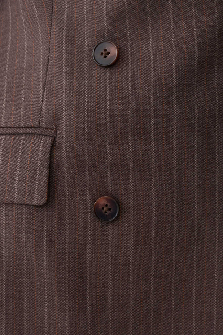 Glamcroft Double Breasted Blazer with Notched Lapel - Brown Stripe