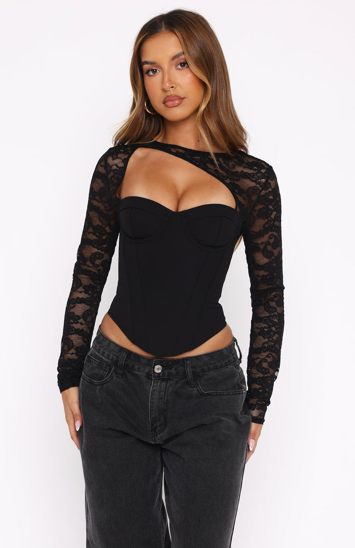 Glamcroft Long Sleeve Bustier Top with Cut Out Detail