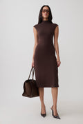 Glamcroft Sleeveless Roll Neck Midi Dress in Dark Chocolate