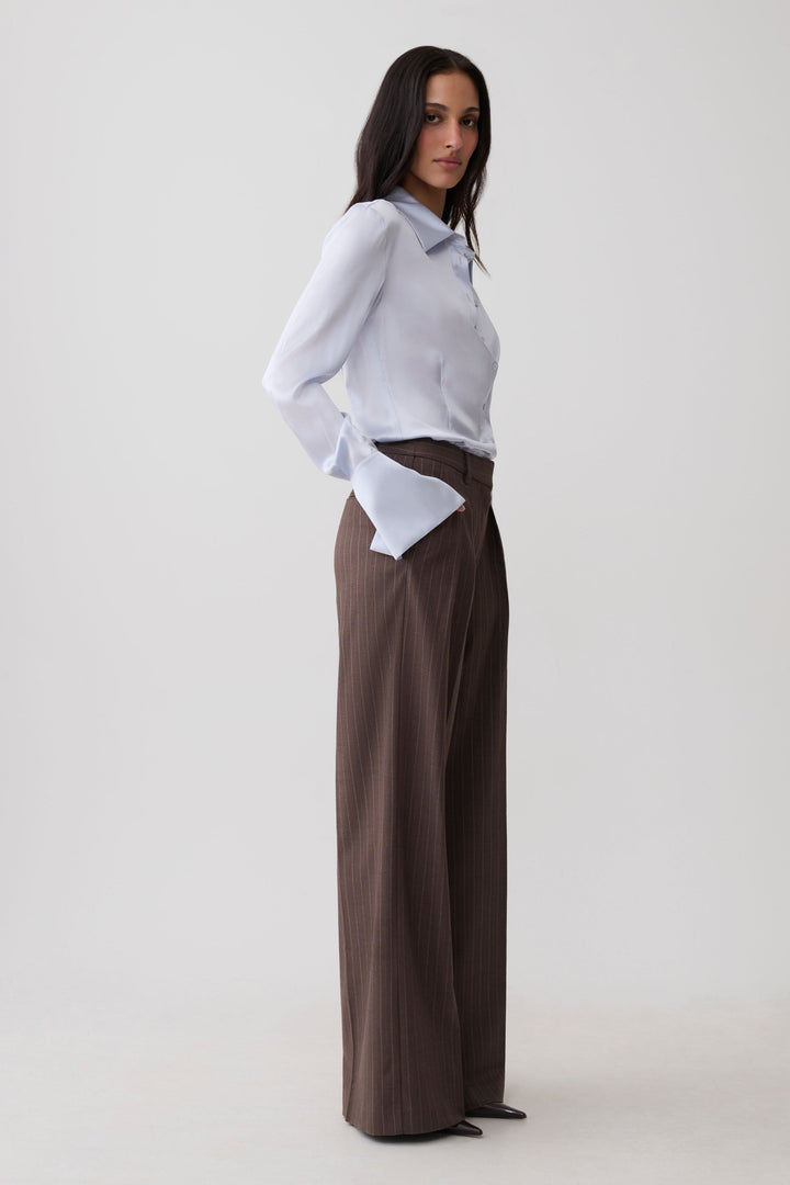 Glamcroft Pants Brown Stripe Straight Leg High Rise Fit