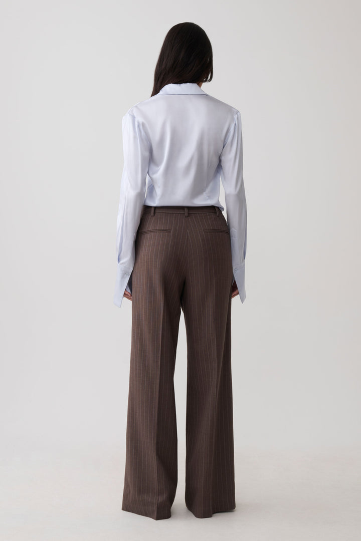 Glamcroft Pants Brown Stripe Straight Leg High Rise Fit