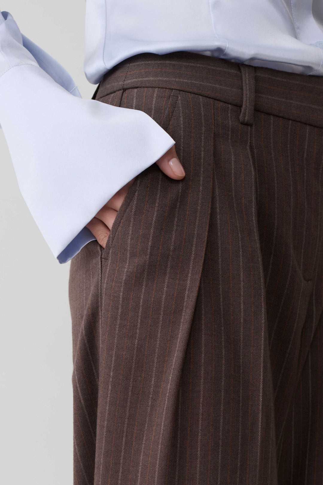 Glamcroft Pants Brown Stripe Straight Leg High Rise Fit