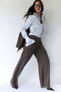 Glamcroft Pants Brown Stripe Straight Leg High Rise Fit