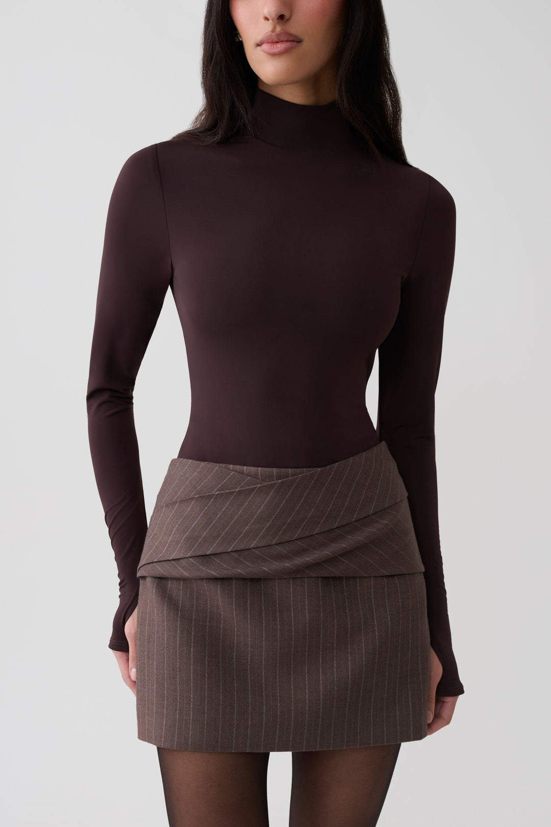 Glamcroft Mini Skirt with Draped Waistband and Asymmetric Overlay