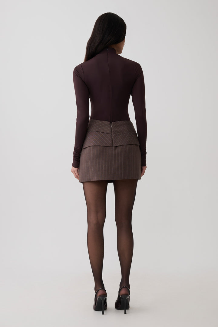 Glamcroft Mini Skirt with Draped Waistband and Asymmetric Overlay