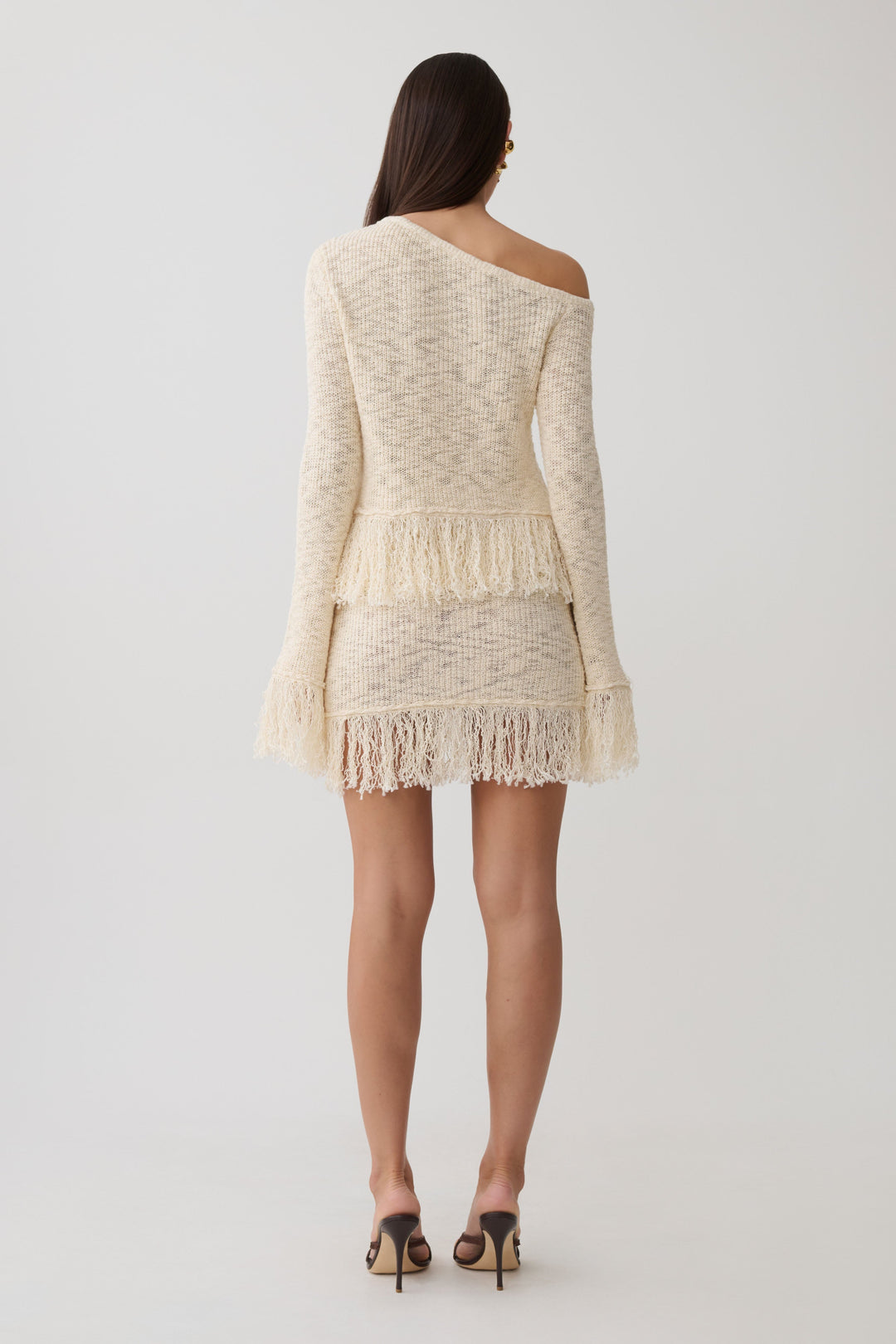 Glamcroft Long Sleeve Top with Fringe Detail - Cream