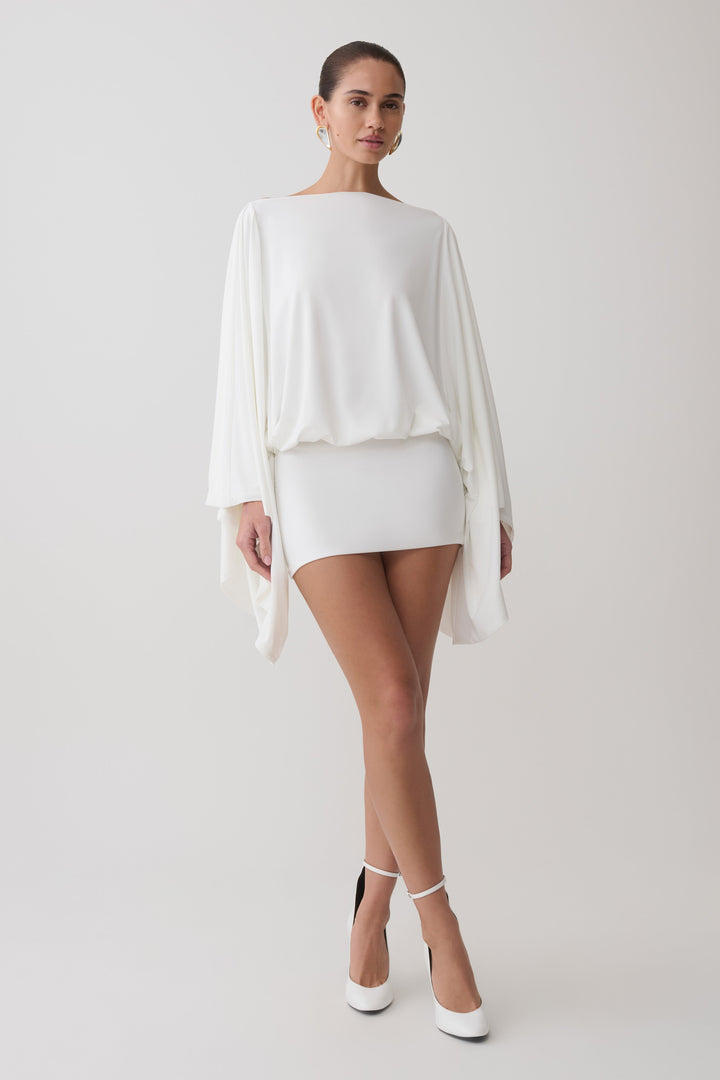 Glamcroft Mini Dress with Draped Bodice and Fitted Skirt