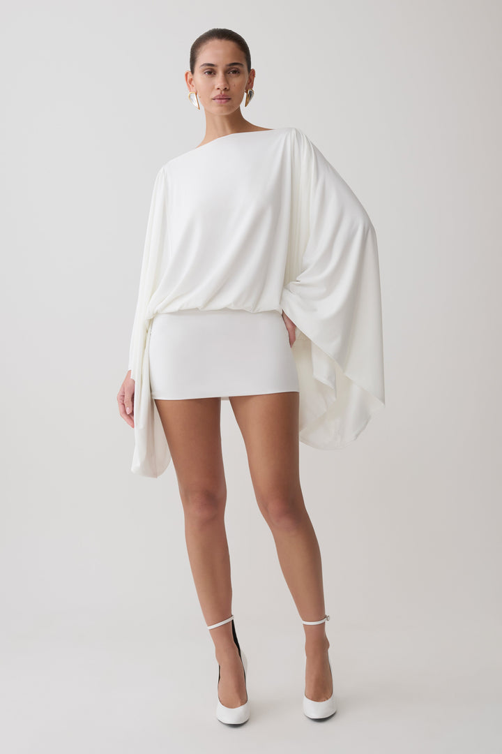 Glamcroft Mini Dress with Draped Bodice and Fitted Skirt