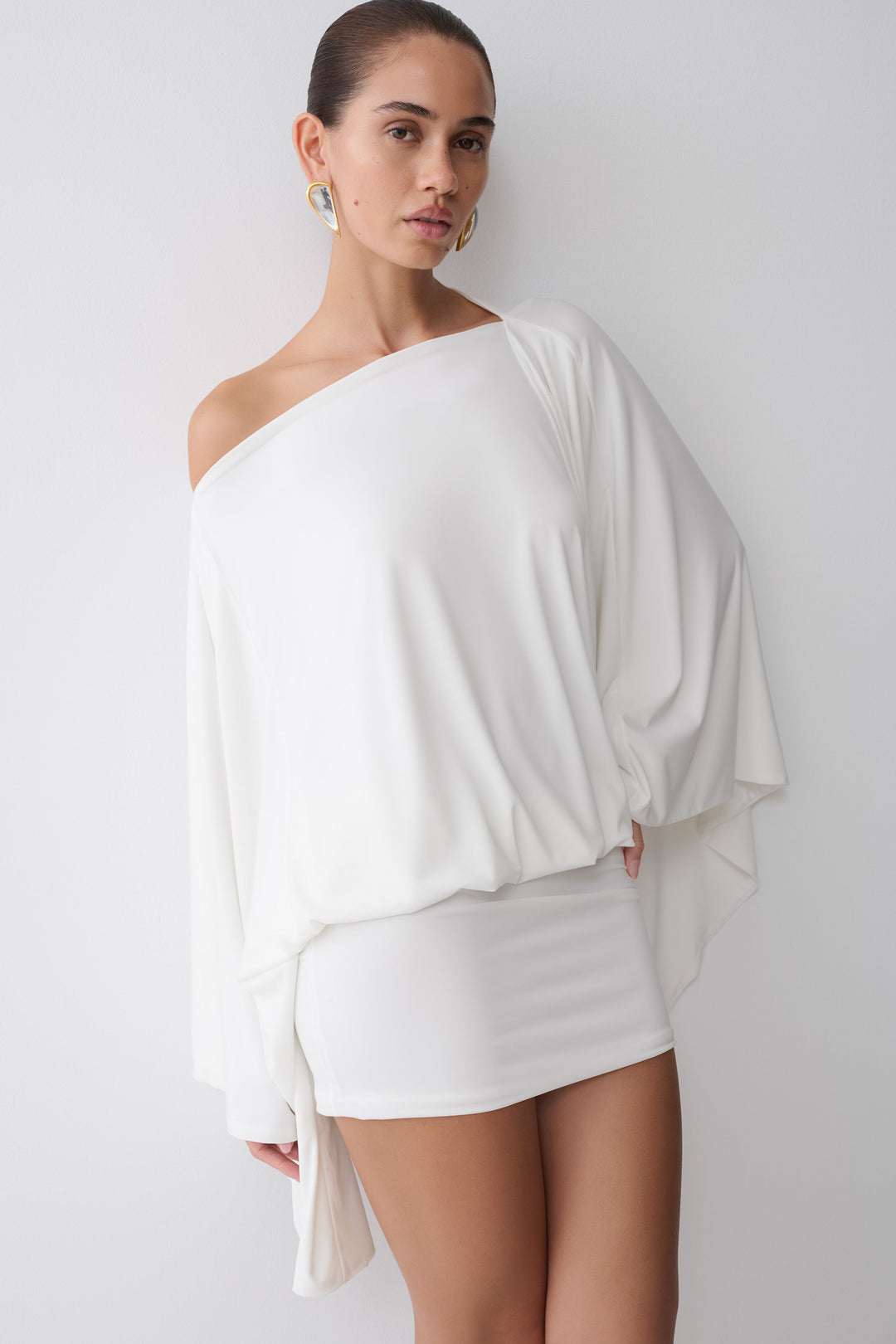 Glamcroft Mini Dress with Draped Bodice and Fitted Skirt