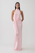 Glamcroft Dresses Halter Knit Maxi Dress Baby Pink