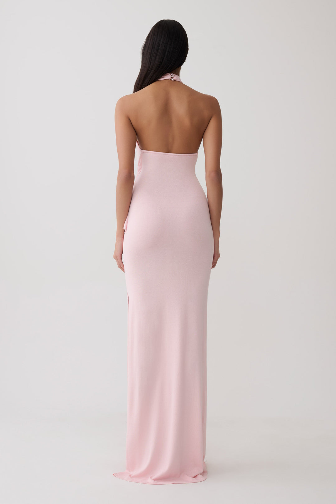 Glamcroft Dresses Halter Knit Maxi Dress Baby Pink