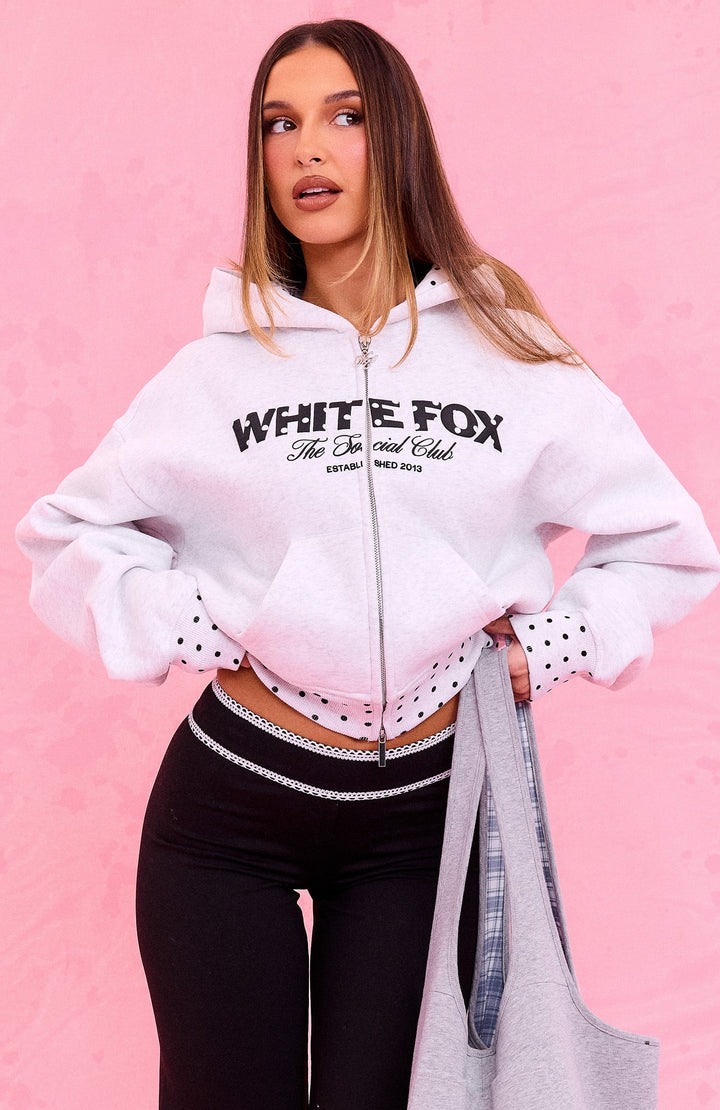 Glamcroft Outerwear Boxy Zip Front Hoodie with Polka Dot Details