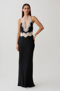 Glamcroft Maxi Dress with Lace Cutout Neckline and Halter Silhouette