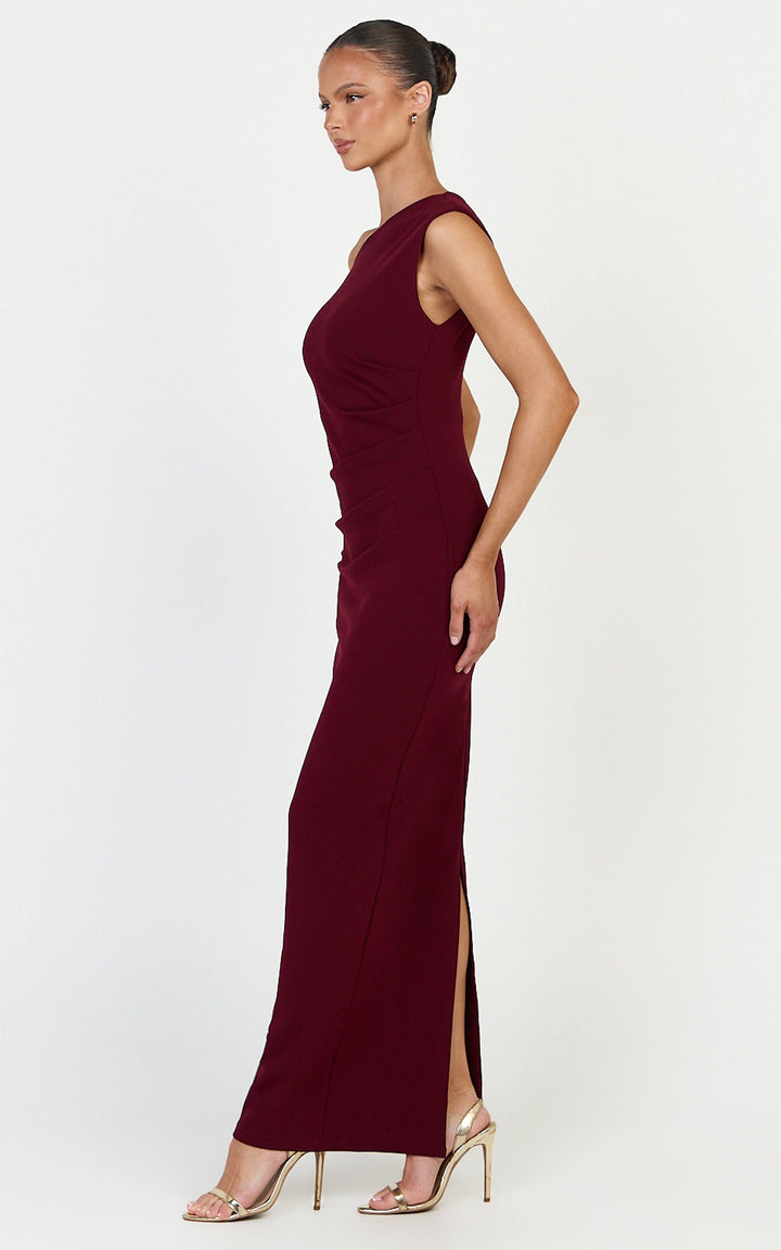 Genie Maxi Dress - Off The Shoulder Dress in Wine