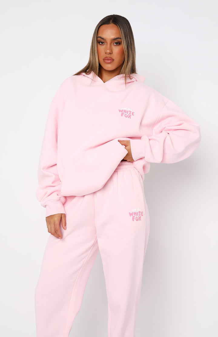 Glamcroft Oversized Hoodie Baby Pink with Ribbed Cuffs & Hem