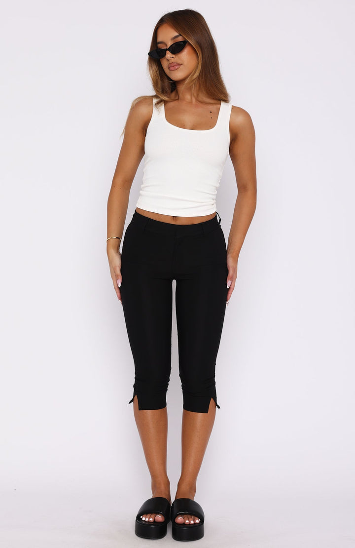 Glamcroft Pants Cropped Black with Flare Detail and Thick Waistband