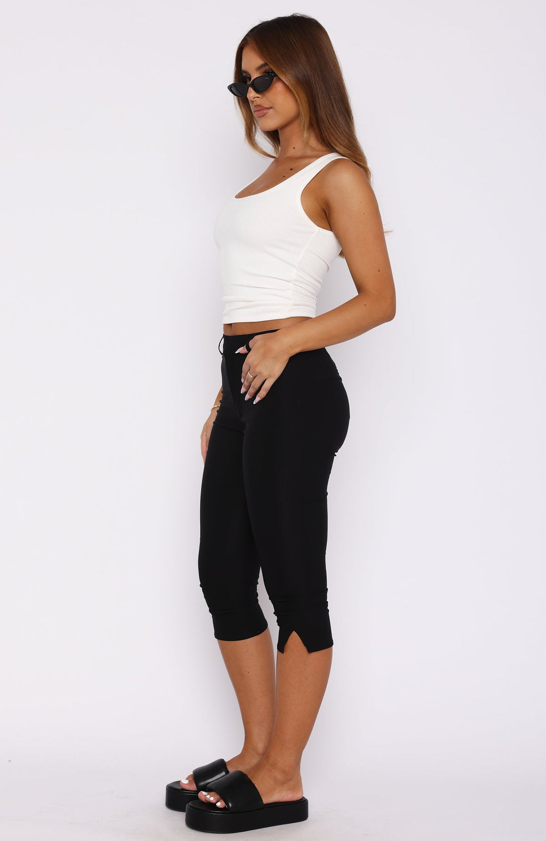 Glamcroft Pants Cropped Black with Flare Detail and Thick Waistband