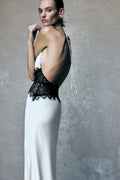 Glamcroft Maxi Dress with Lace and Satin Details in Black/Ivory