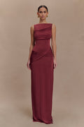 Glamcroft Maxi Dress with Boat Neckline and Open Back