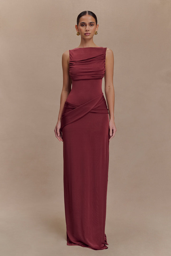Glamcroft Maxi Dress with Boat Neckline and Open Back