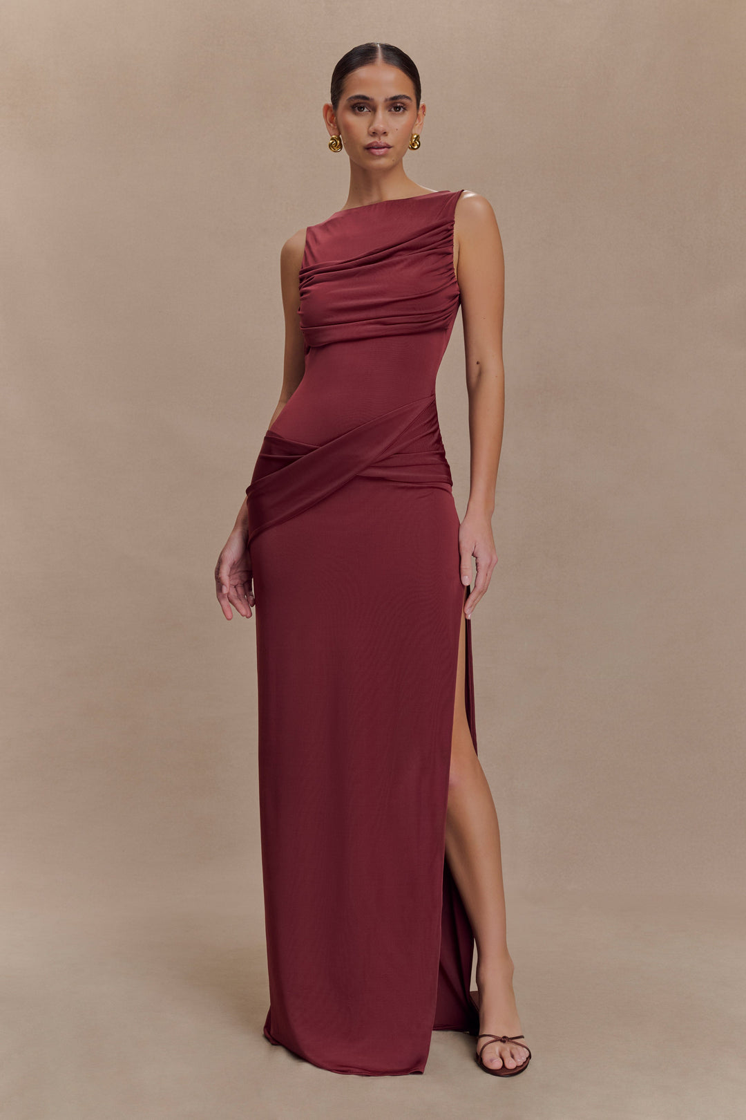 Glamcroft Maxi Dress with Boat Neckline and Open Back