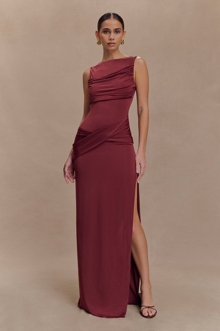 Glamcroft Maxi Dress with Boat Neckline and Open Back