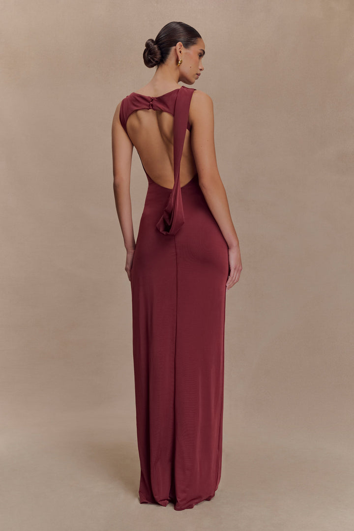Glamcroft Maxi Dress with Boat Neckline and Open Back