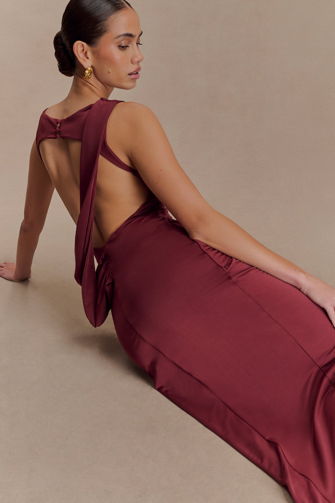 Glamcroft Maxi Dress with Boat Neckline and Open Back