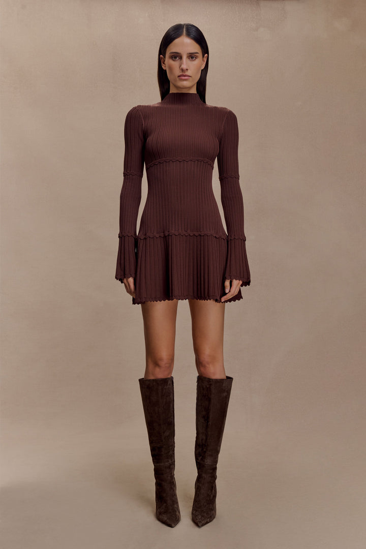 Glamcroft Mini Dress Pointelle Knit Long Sleeve Turtle Neck
