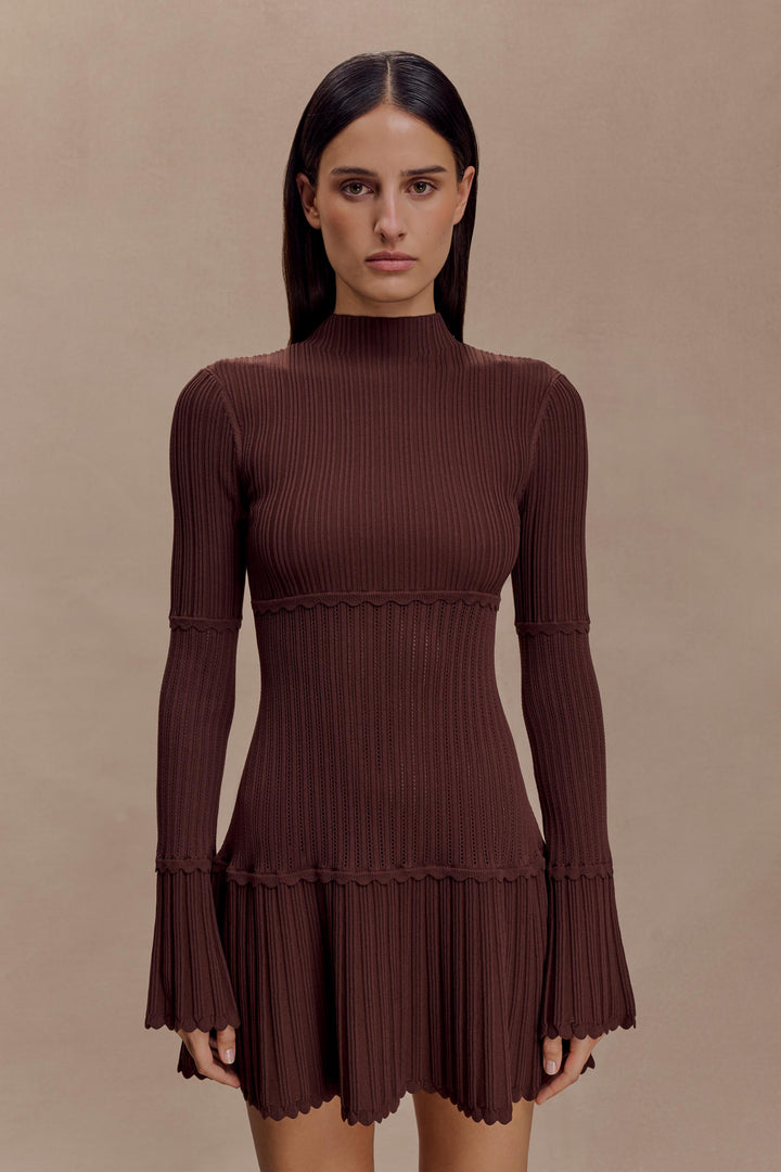Glamcroft Mini Dress Pointelle Knit Long Sleeve Turtle Neck