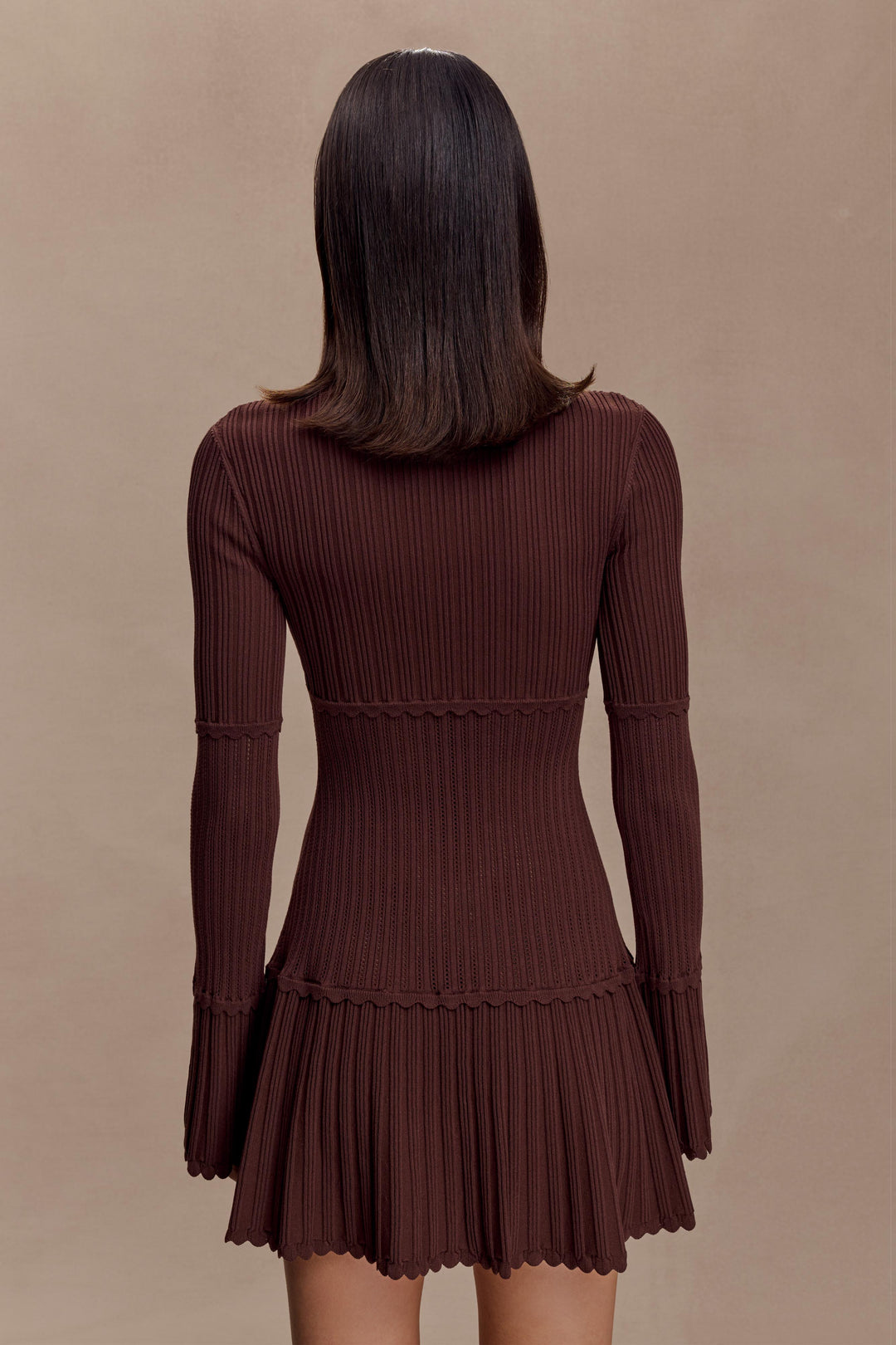 Glamcroft Mini Dress Pointelle Knit Long Sleeve Turtle Neck