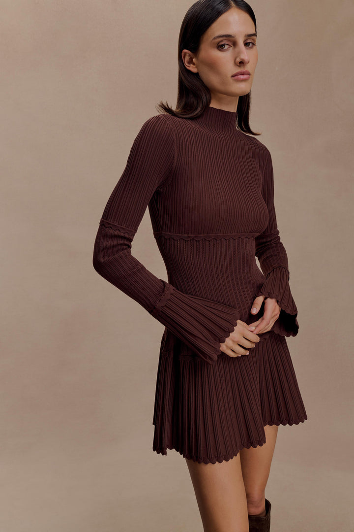 Glamcroft Mini Dress Pointelle Knit Long Sleeve Turtle Neck