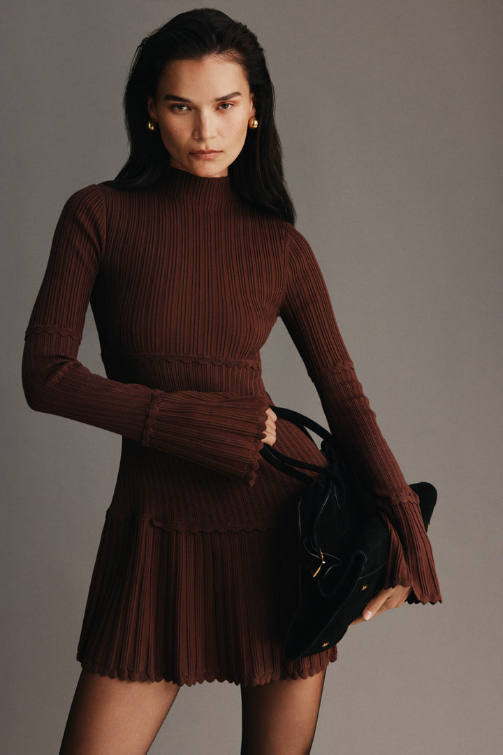 Glamcroft Mini Dress Pointelle Knit Long Sleeve Turtle Neck