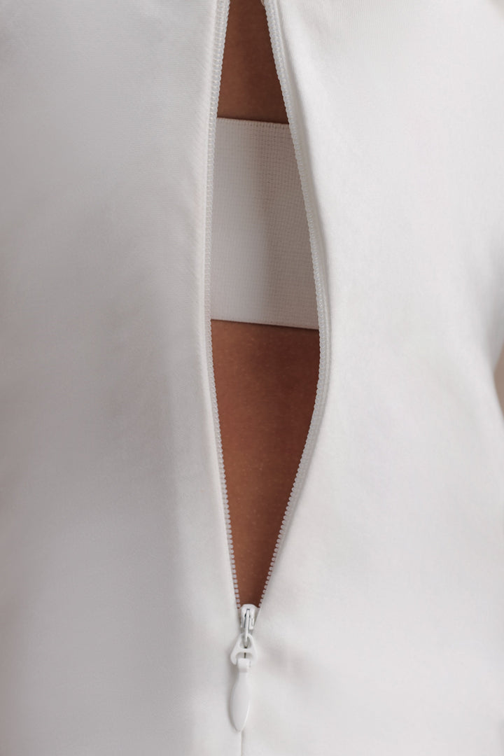 Glamcroft Maxi Dress with Cowl Neckline and Lace Trim - Ivory