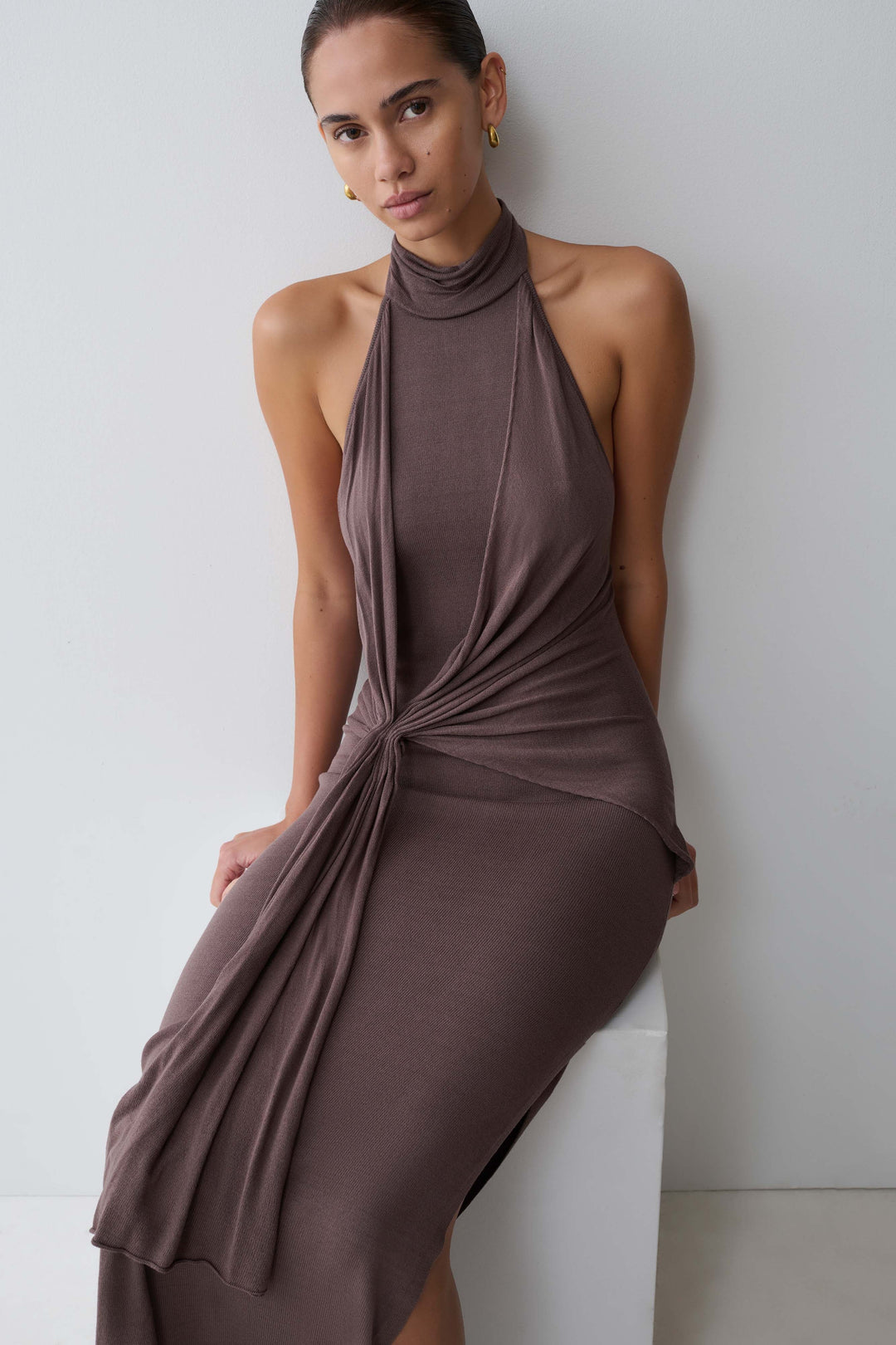 Glamcroft Maxi Dress with Halter Neckline and Open Back