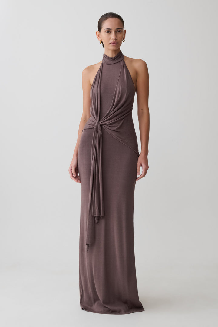 Glamcroft Maxi Dress with Halter Neckline and Open Back
