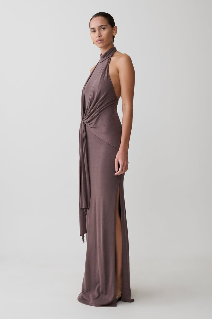Glamcroft Maxi Dress with Halter Neckline and Open Back