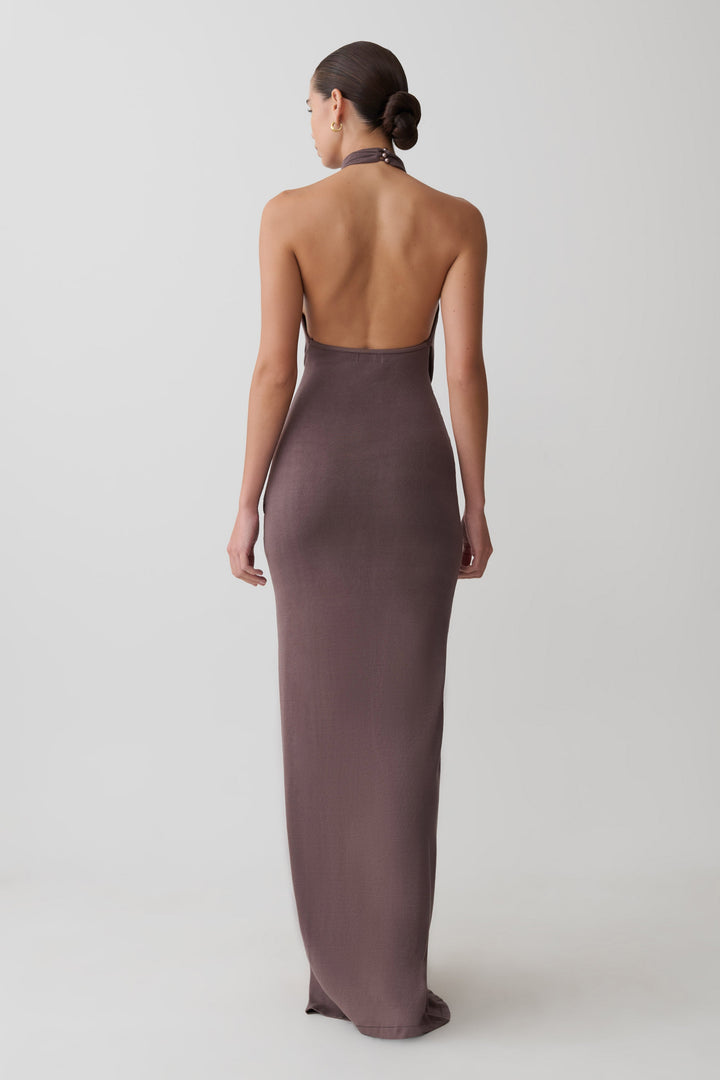 Glamcroft Maxi Dress with Halter Neckline and Open Back