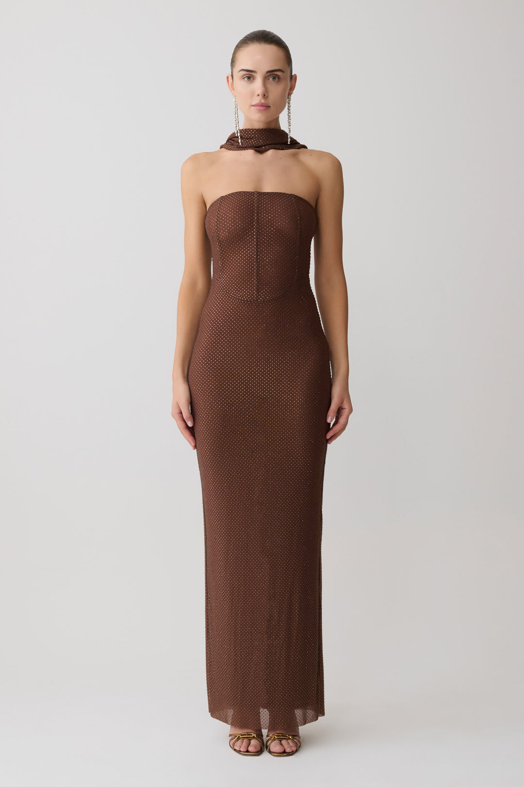 Glamcroft Maxi Dress with Detachable Diamante Cowl Overlay