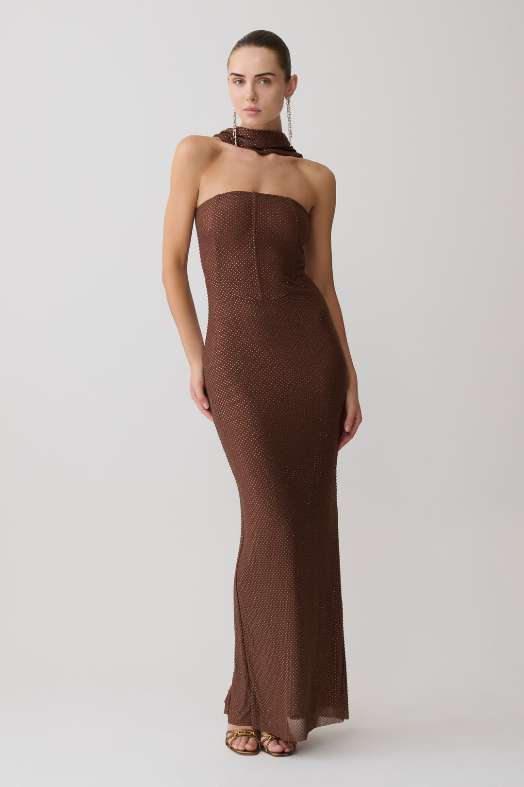 Glamcroft Maxi Dress with Detachable Diamante Cowl Overlay
