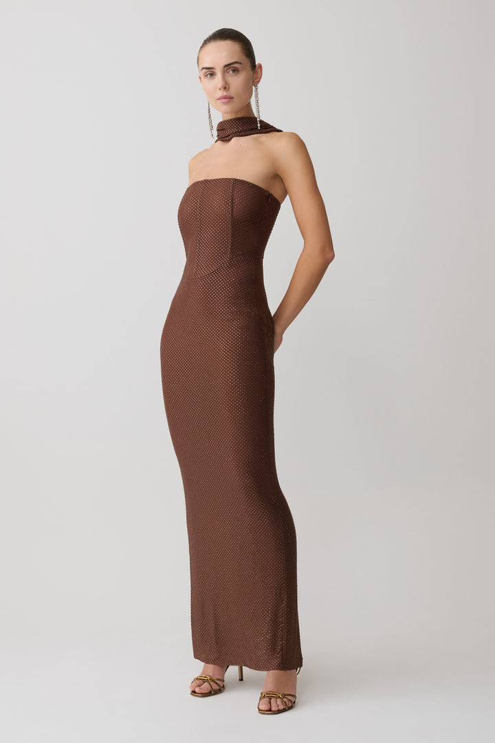 Glamcroft Maxi Dress with Detachable Diamante Cowl Overlay