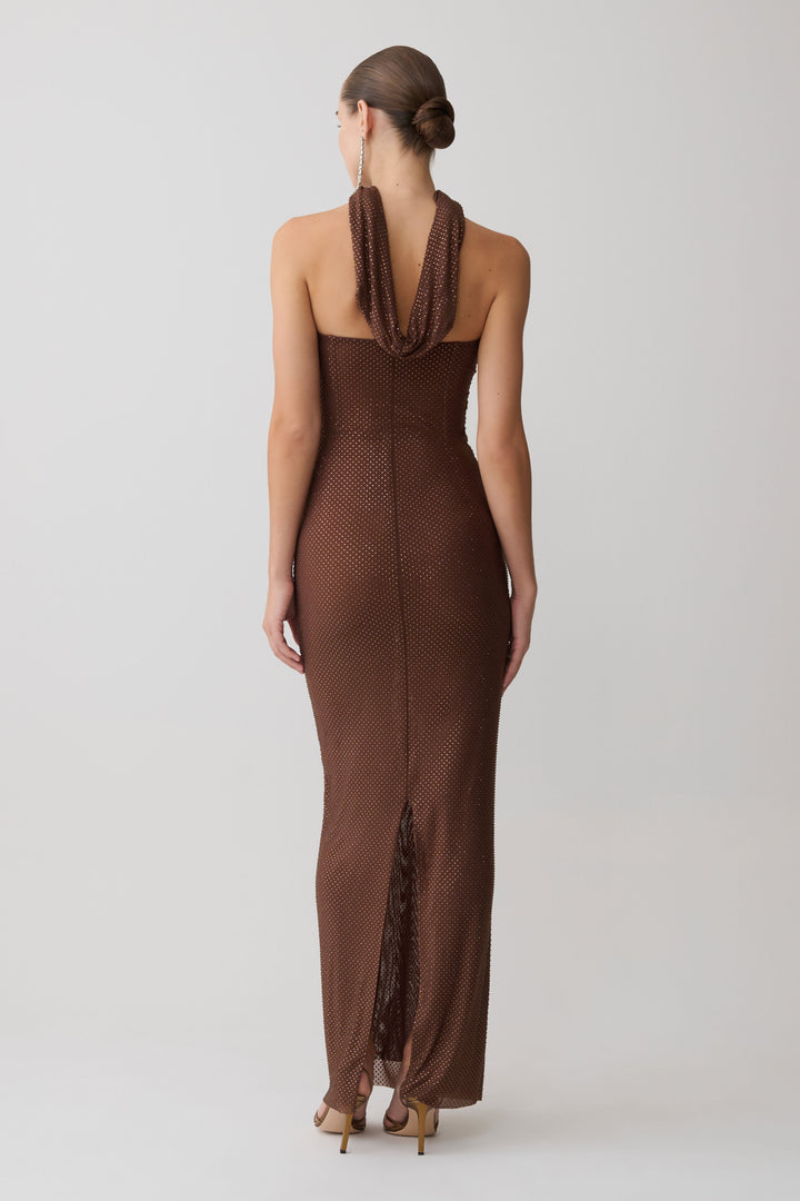 Glamcroft Maxi Dress with Detachable Diamante Cowl Overlay
