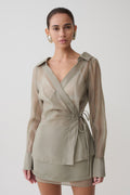 Frankie Organza Cross Over Shirt - Smoke