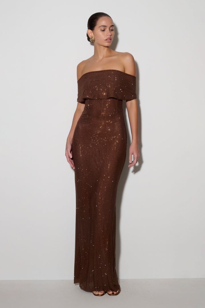 Glamcroft Maxi Dress with Detachable Diamante Cowl Overlay