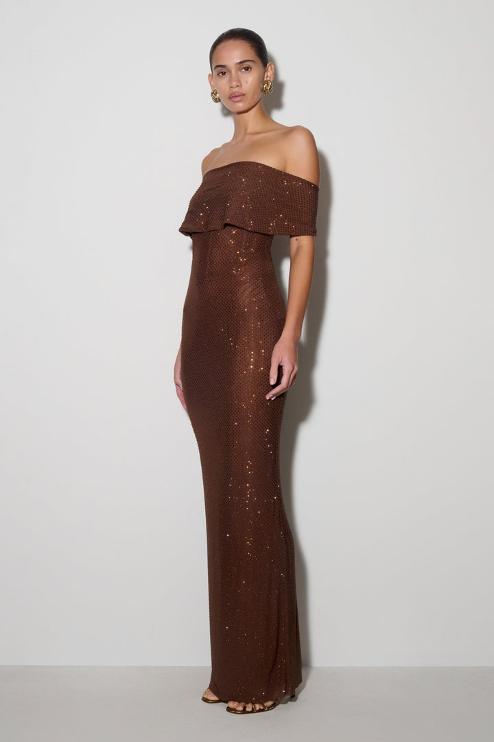 Glamcroft Maxi Dress with Detachable Diamante Cowl Overlay