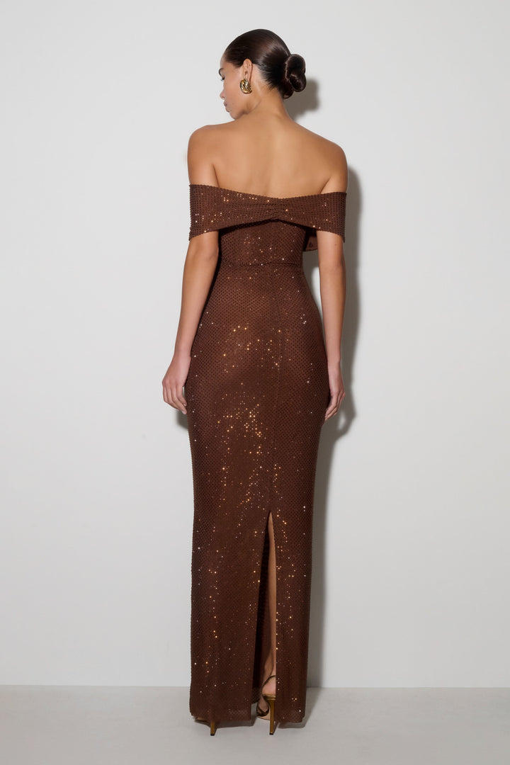 Glamcroft Maxi Dress with Detachable Diamante Cowl Overlay